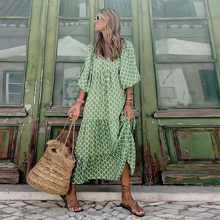 Grace | Women’s Printed V Neck Flowy Maxi Dress