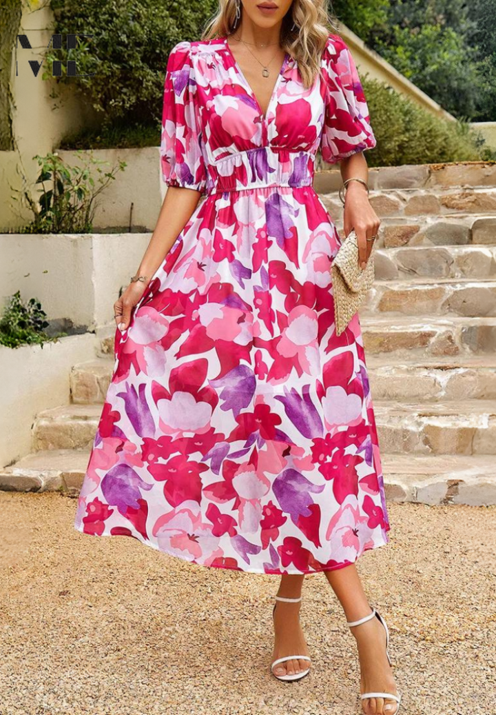 Willow | Women’s Abstract Print Belted Midi Dress