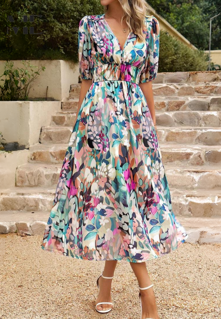Willow | Women’s Abstract Print Belted Midi Dress