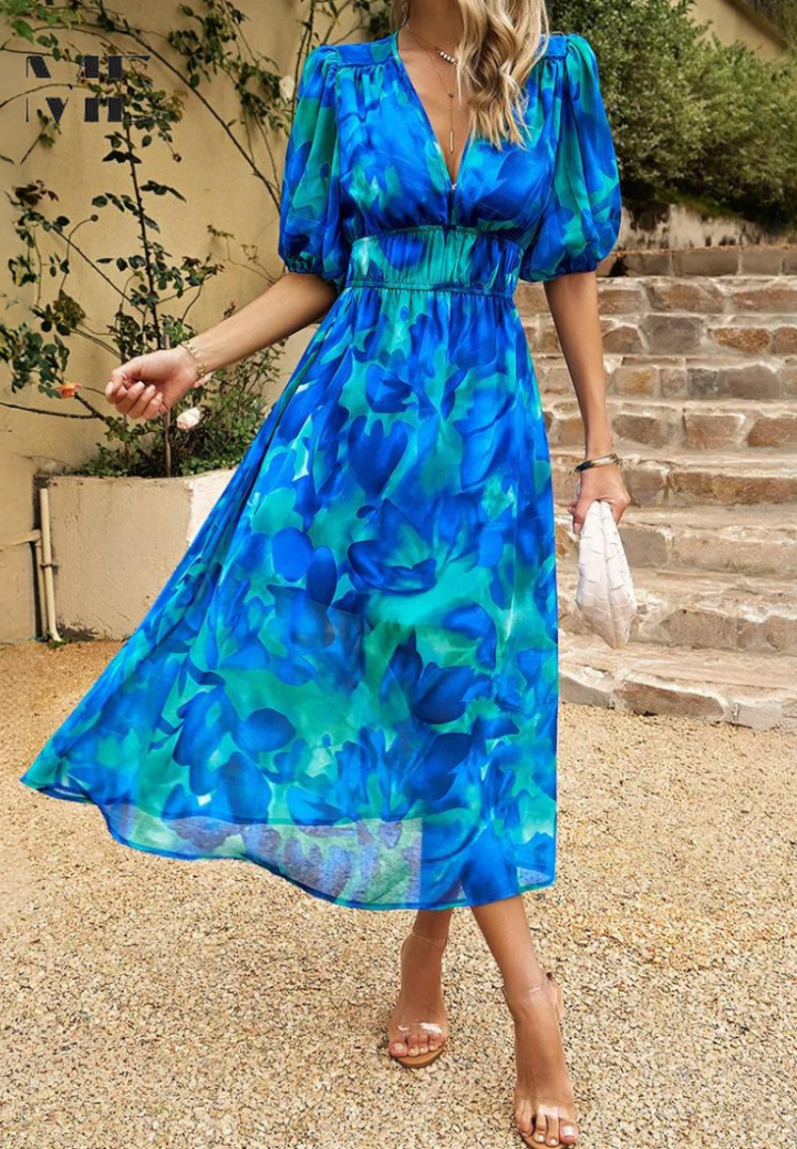 Ava | Women Colorful Floral V Neck Midi Dress