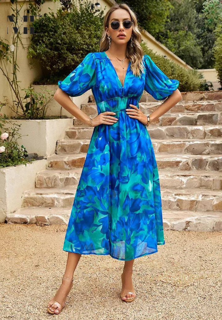 Ava | Women Colorful Floral V Neck Midi Dress