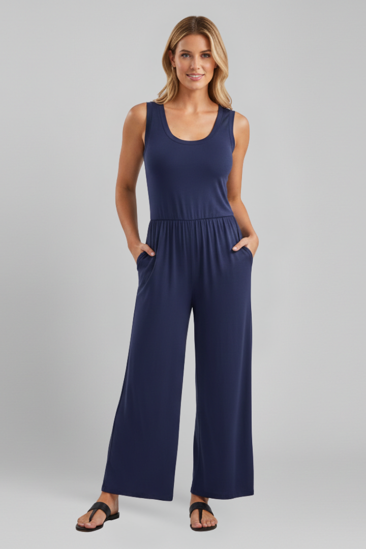Stella | Women’s Round-Neck Elastic-Waist Wide-Leg Jumpsuit