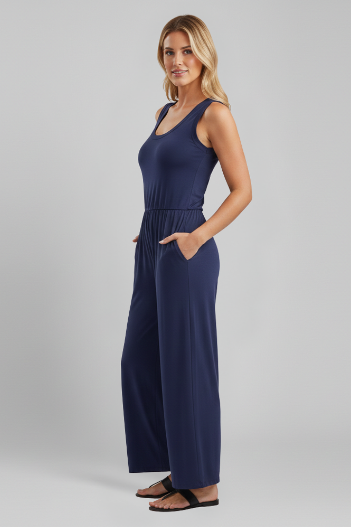 Stella | Women’s Round-Neck Elastic-Waist Wide-Leg Jumpsuit