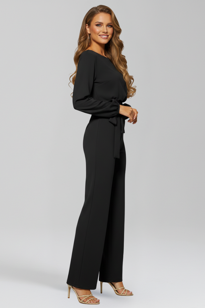 Maria | Women’s Round-Neck Tie-Waist Classic Jumpsuit