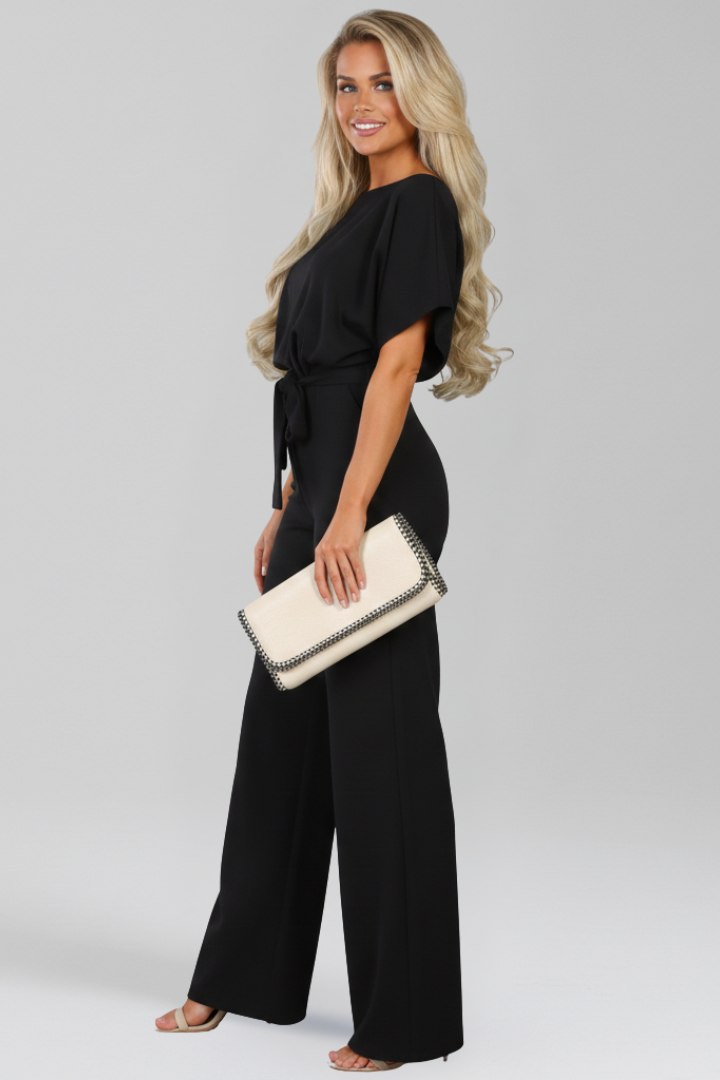 Rachel | Women’s Tie-Belt Wide-Leg Classic Jumpsuit