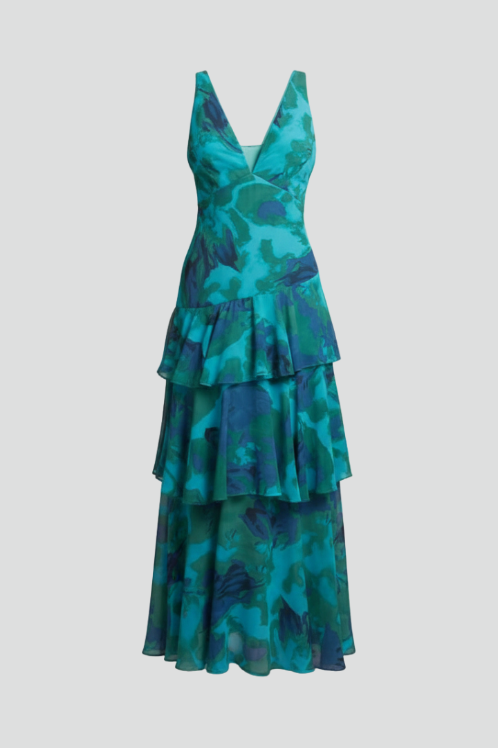 Sophie | Women’s V-Neck Tiered Skirt Maxi Dress