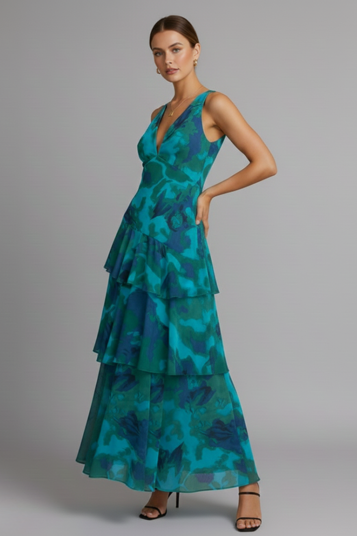 Sophie | Women’s V-Neck Tiered Skirt Maxi Dress