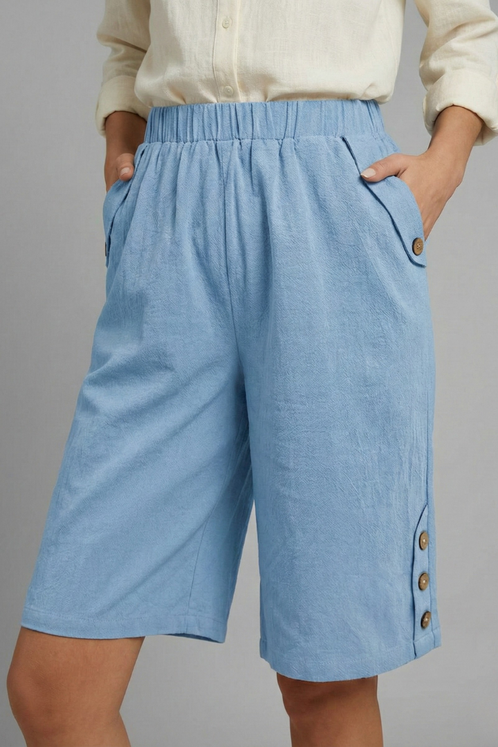Esme | Women’s Elastic Waist Wide Leg Button Shorts