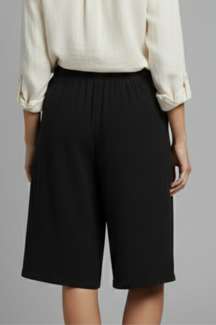 Esme | Women’s Elastic Waist Wide Leg Button Shorts