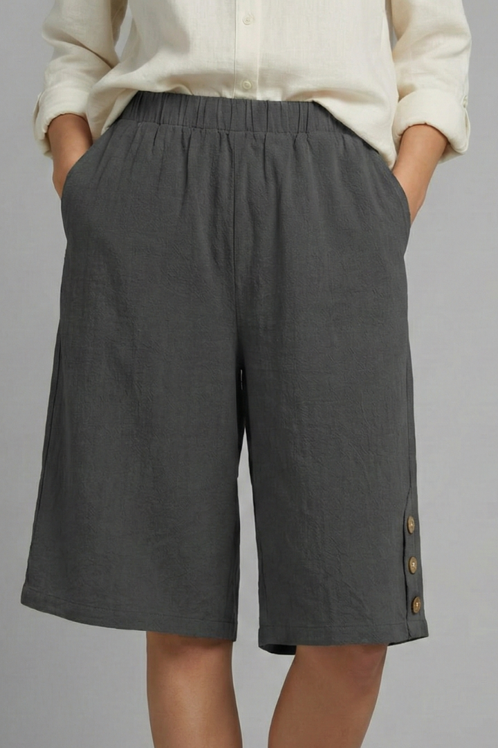 Esme | Women’s Elastic Waist Wide Leg Button Shorts
