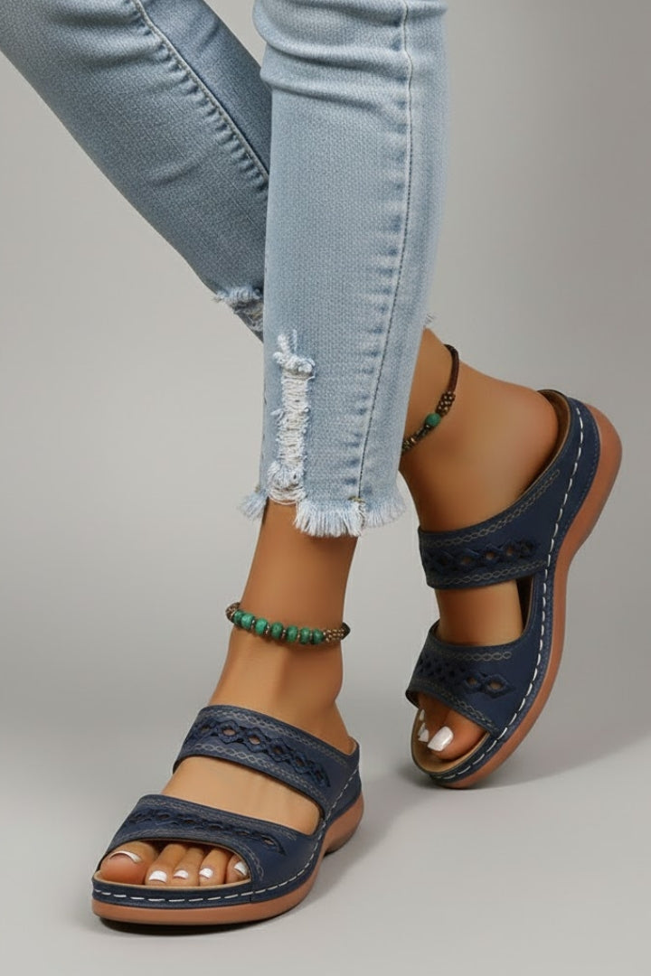 Harper | Women’s Slide Sandals with Dual Straps and Decorative Cutouts