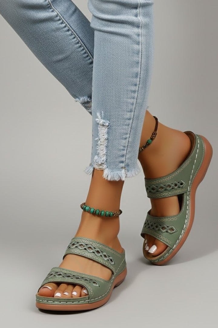 Harper | Women’s Slide Sandals with Dual Straps and Decorative Cutouts