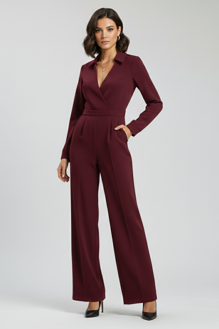 Ruby | Women’s Collared Wide-Leg Tailored Jumpsuit