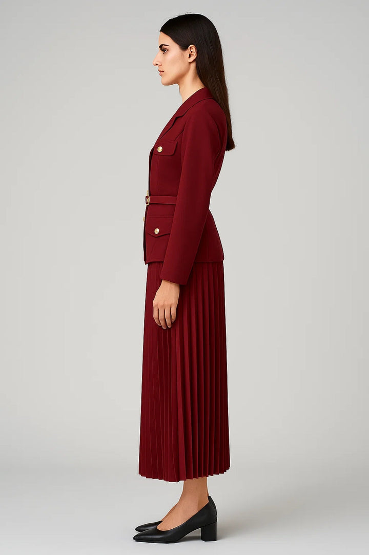 Catherine | Women’s Double-Breasted Blazer Pleated Skirt Set