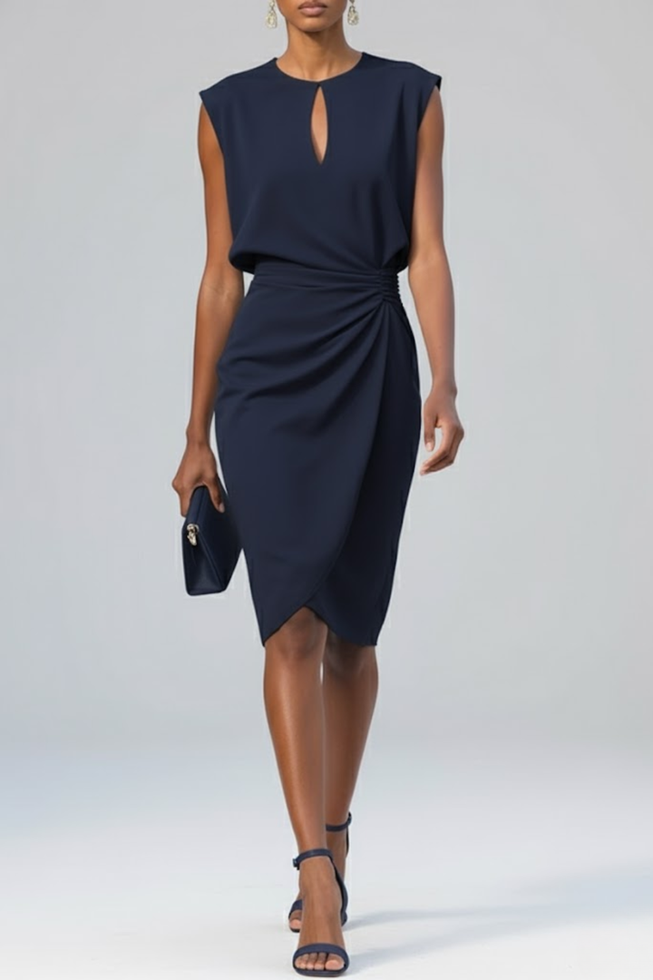 Grace | Women’s Keyhole Neck Ruched Midi Dress