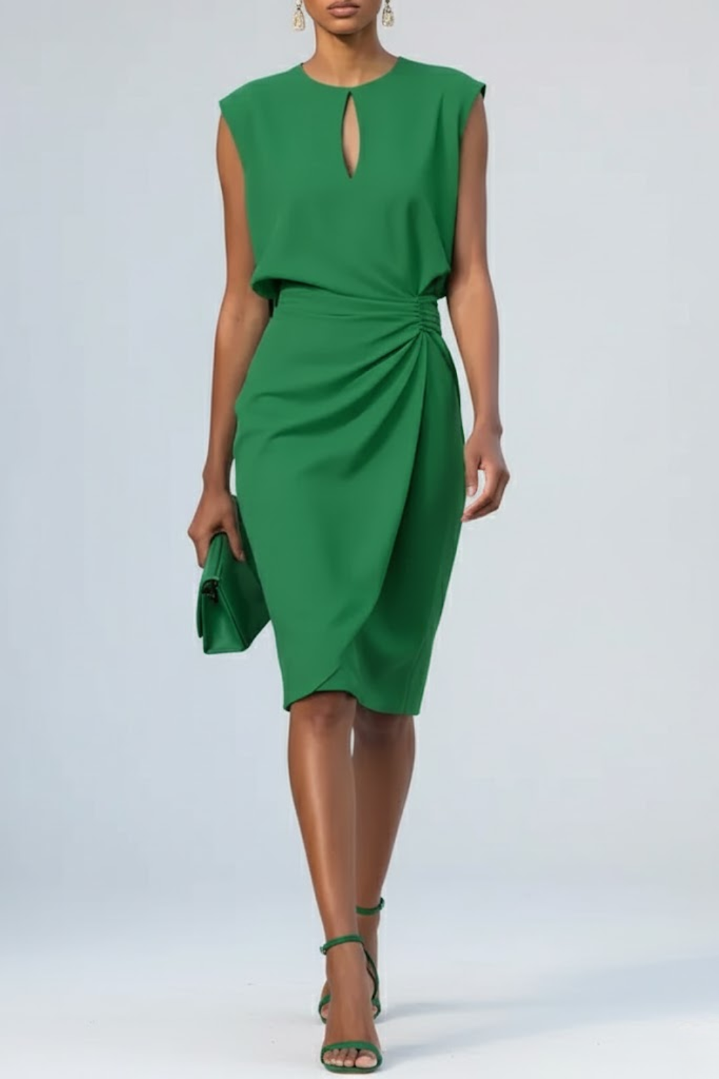 Grace | Women’s Keyhole Neck Ruched Midi Dress