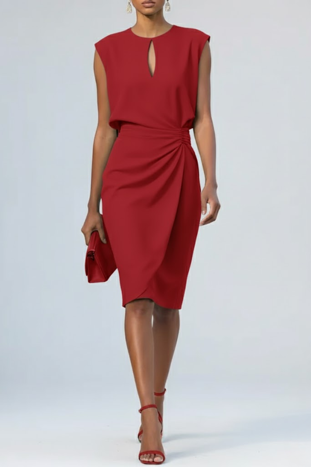 Grace | Women’s Keyhole Neck Ruched Midi Dress