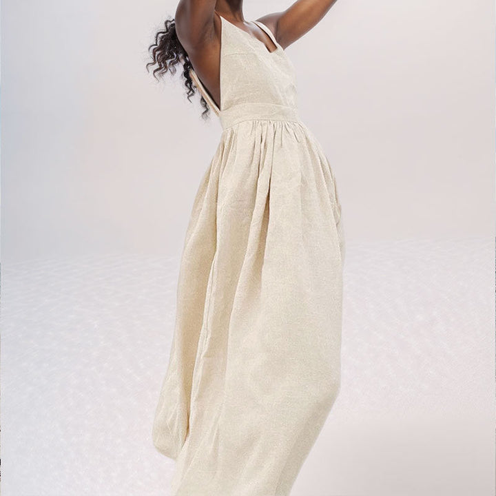 Millie | Women’s Midi Dress V Neck Open Back Slit