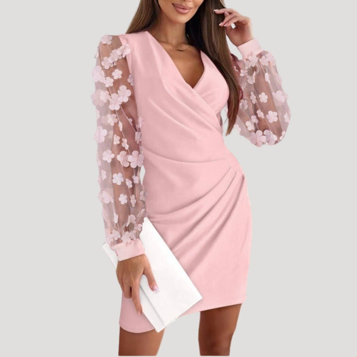 Lucy | Women’s Mini Wrap Dress Sheer Sleeve V Neck