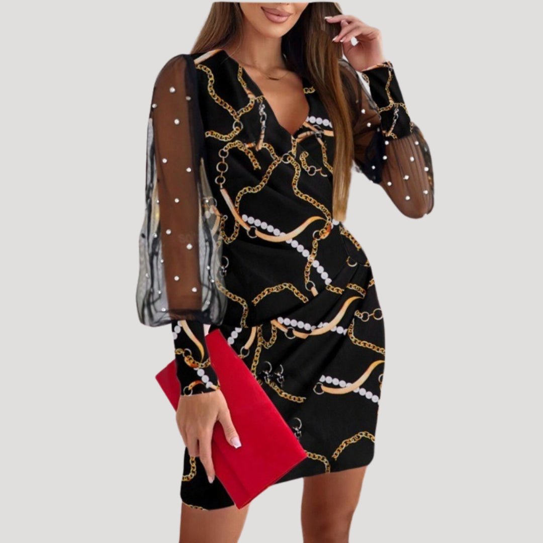 Lucy | Women’s Mini Wrap Dress Sheer Sleeve V Neck