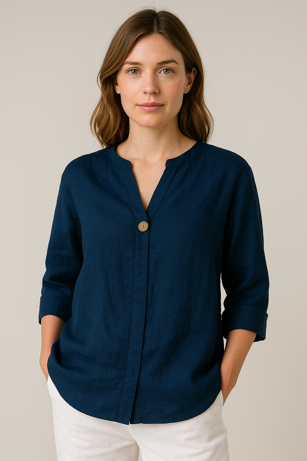 Maisie | Women’s V-Neck Button Detail Relaxed Blouse