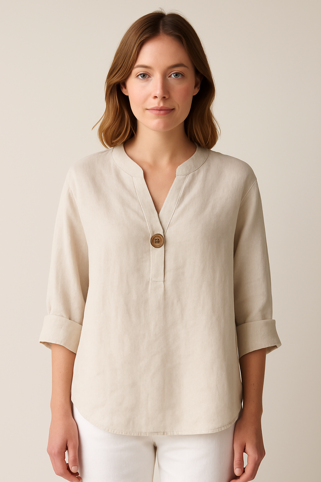 Maisie | Women’s V-Neck Button Detail Relaxed Blouse