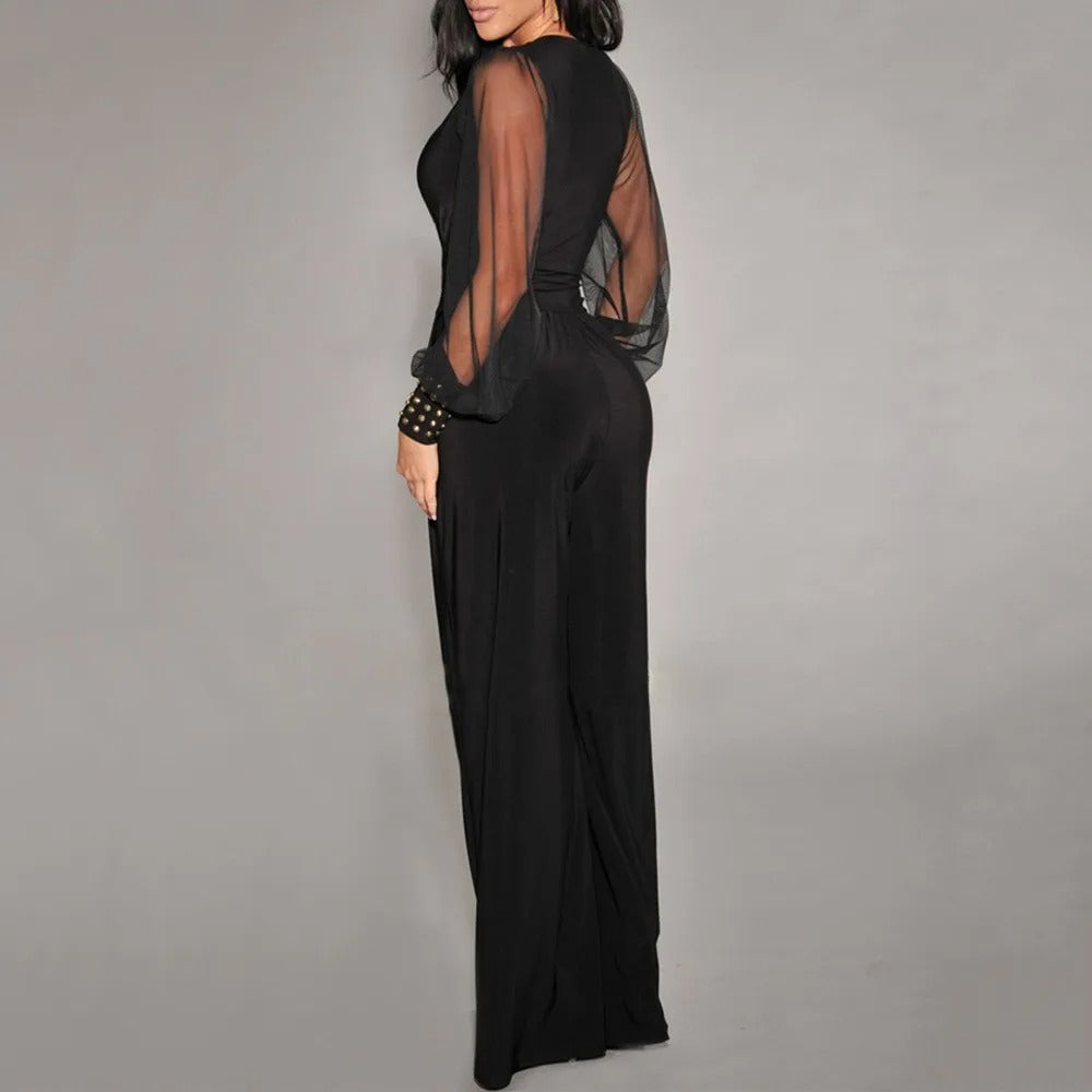 Amelia | Women's Long Sleeve V-Neck Wide-Leg Jumpsuit