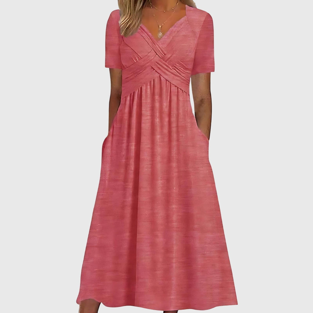 Megan | Womens V Neck Flowy Midi Dress