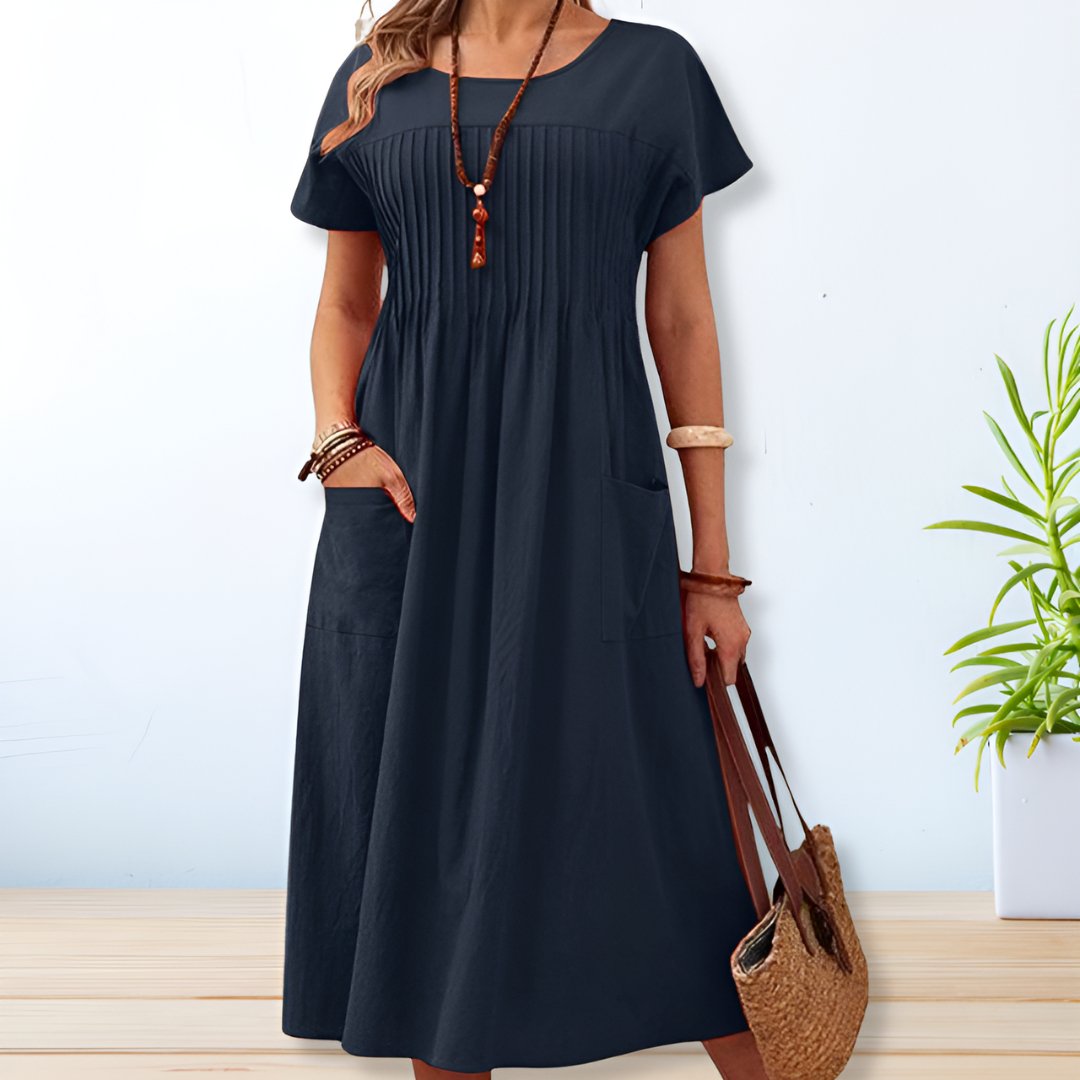 Gabriella | Women’s Pleated Short Sleeve Midi Dress