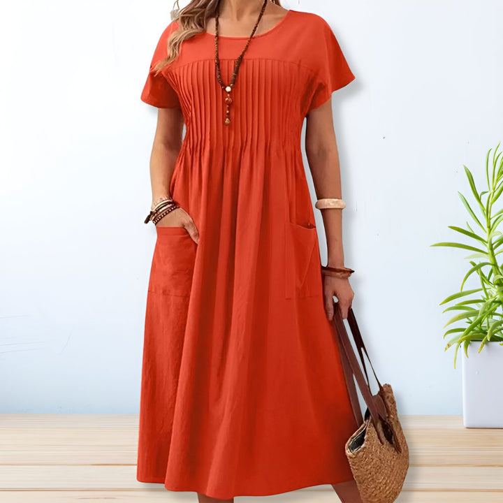 Gabriella | Women’s Pleated Short Sleeve Midi Dress