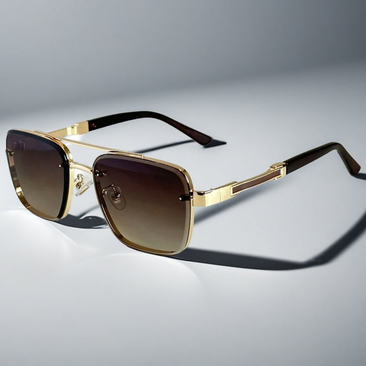 Aviator-Square Fusion Gold-Tone Gradient Lens Sunglasses - Brown
