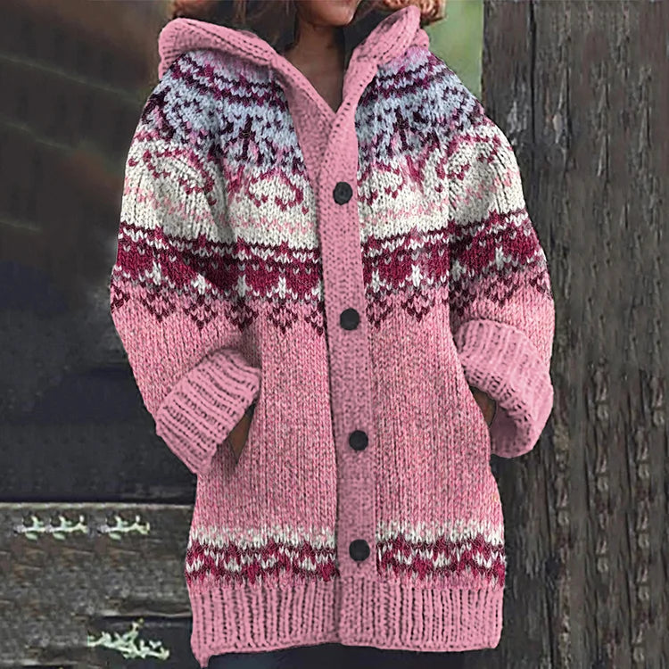 Audrey | Women Fair Isle Hooded Knit Cardigan