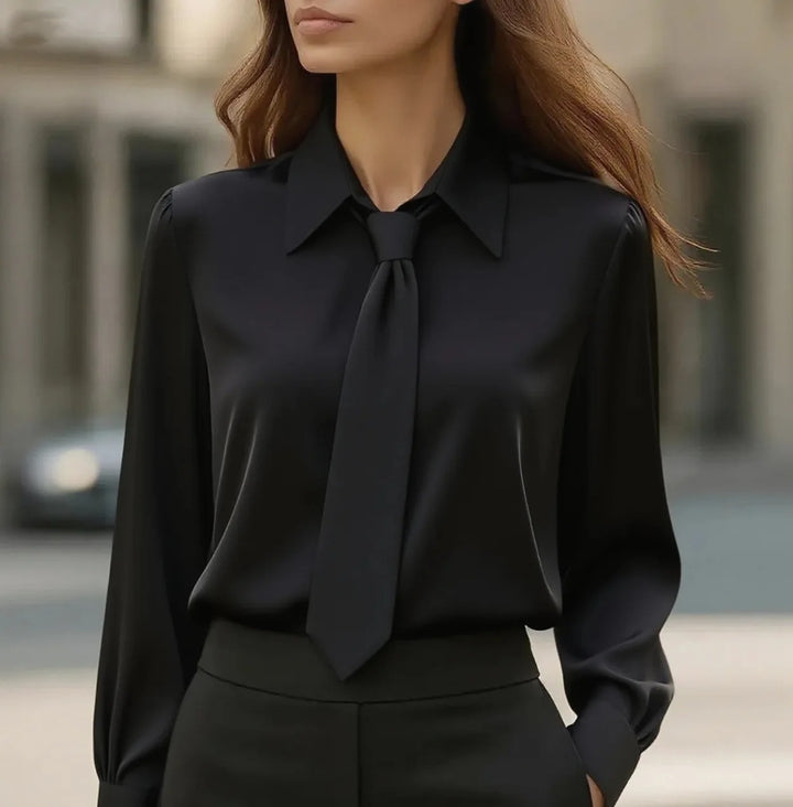 Lily | Women's Long Sleeve Contrast Trim Tie Neck Blouse