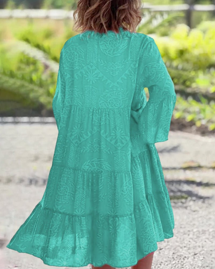 Boho Maxi Dress V-Neck Tiered Long Sleeve Flowy