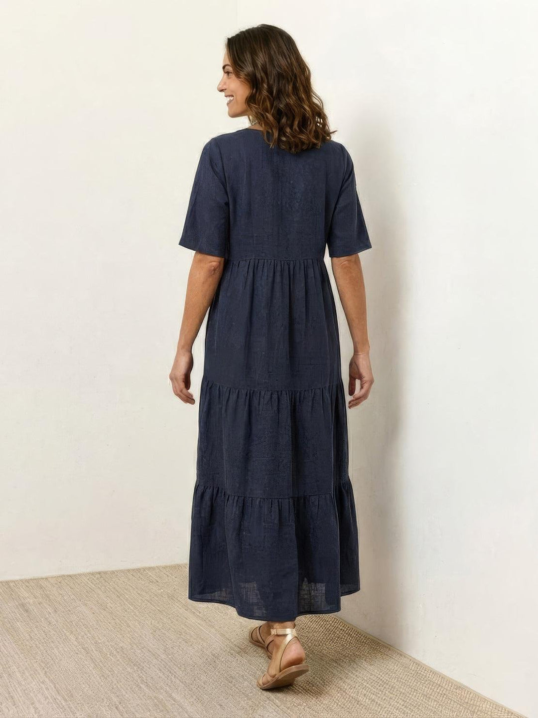 Boho Maxi Dress V-Neck Tiered Short Sleeve Swing