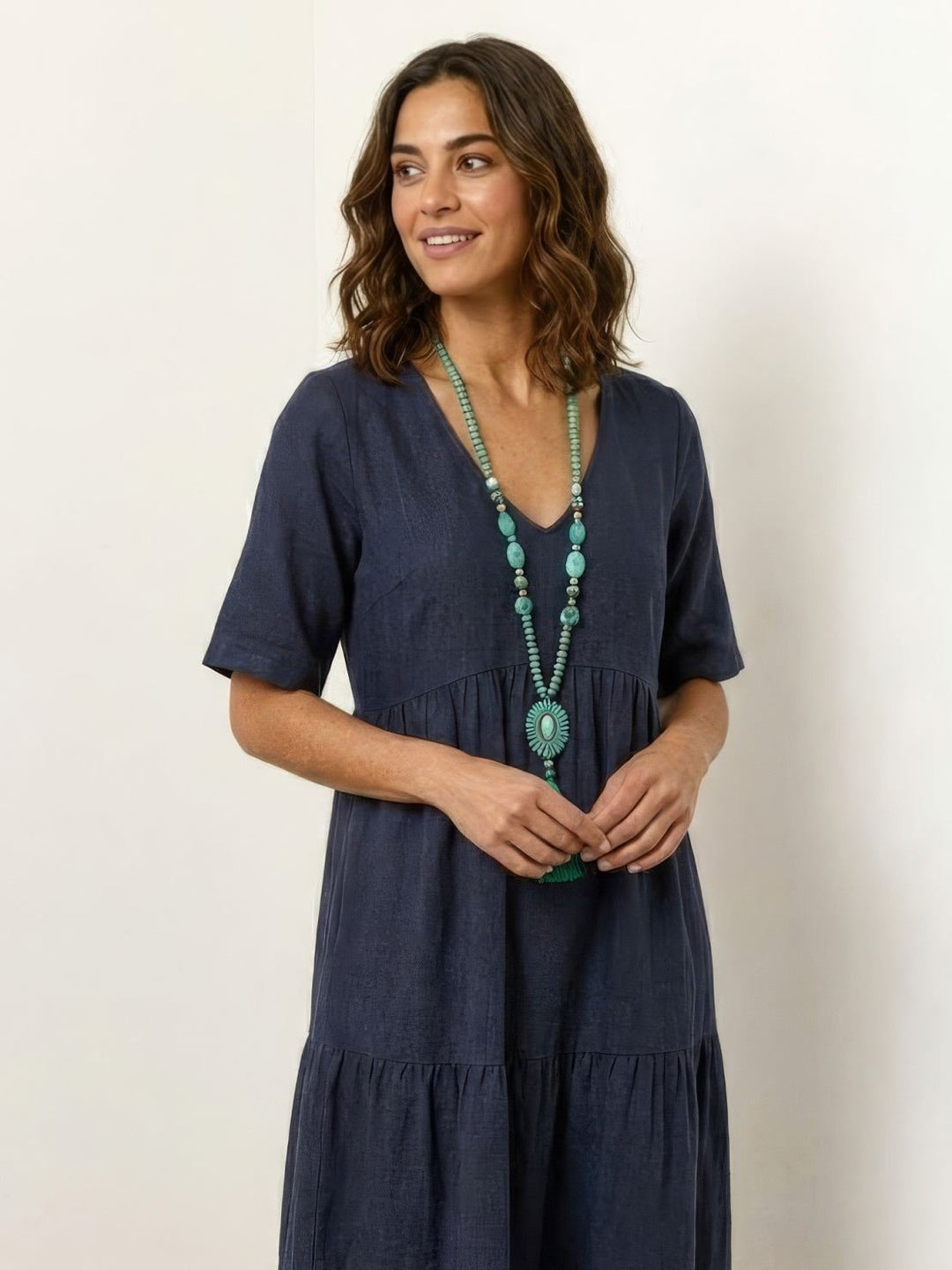Boho Maxi Dress V-Neck Tiered Short Sleeve Swing
