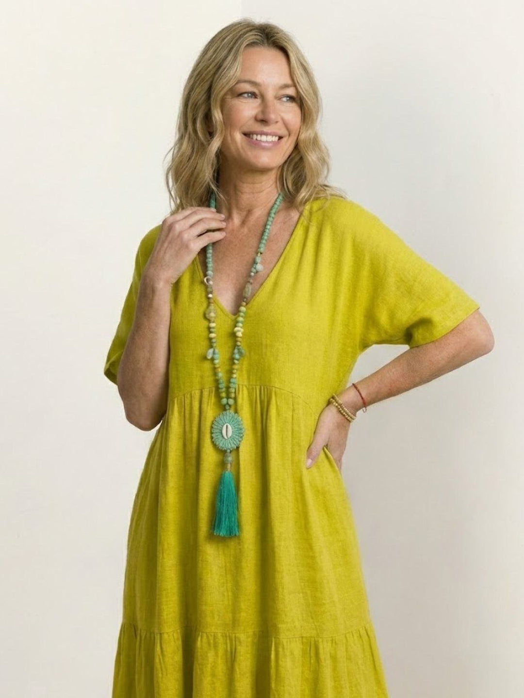 Boho Maxi Dress V-Neck Tiered Short Sleeve Swing