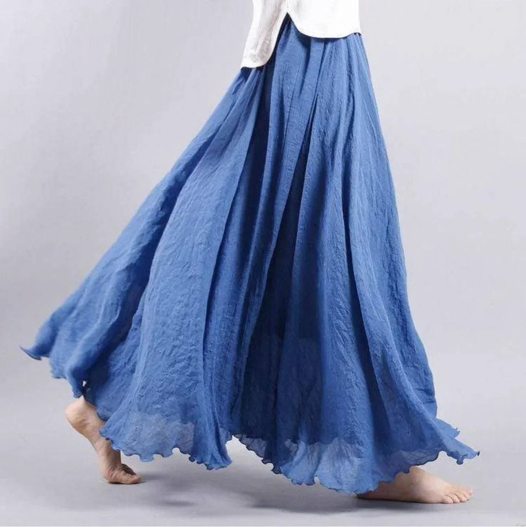 Boho Maxi Skirt High Waist Cotton Full Circle Flowy - Blue