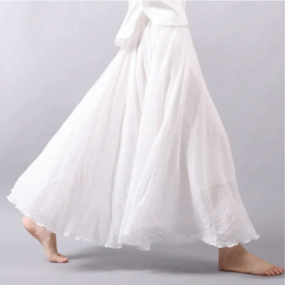 Boho Maxi Skirt High Waist Cotton Full Circle Flowy - White