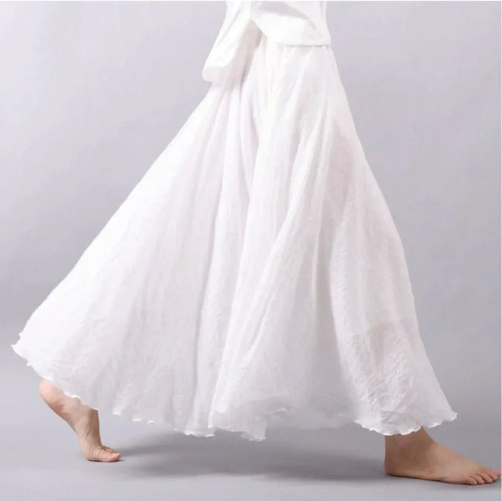 Boho Maxi Skirt High Waist Cotton Full Circle Flowy - White