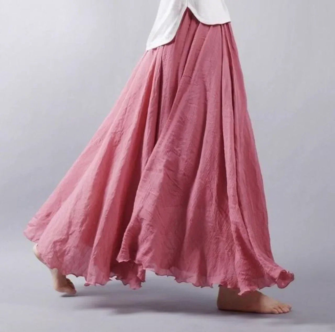 Boho Maxi Skirt High Waist Cotton Full Circle Flowy - Dark Pink