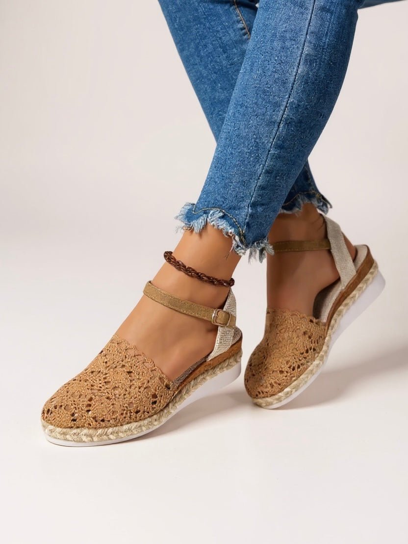 Boho Platform Sandals Crochet Woven Espadrille Women - Brown