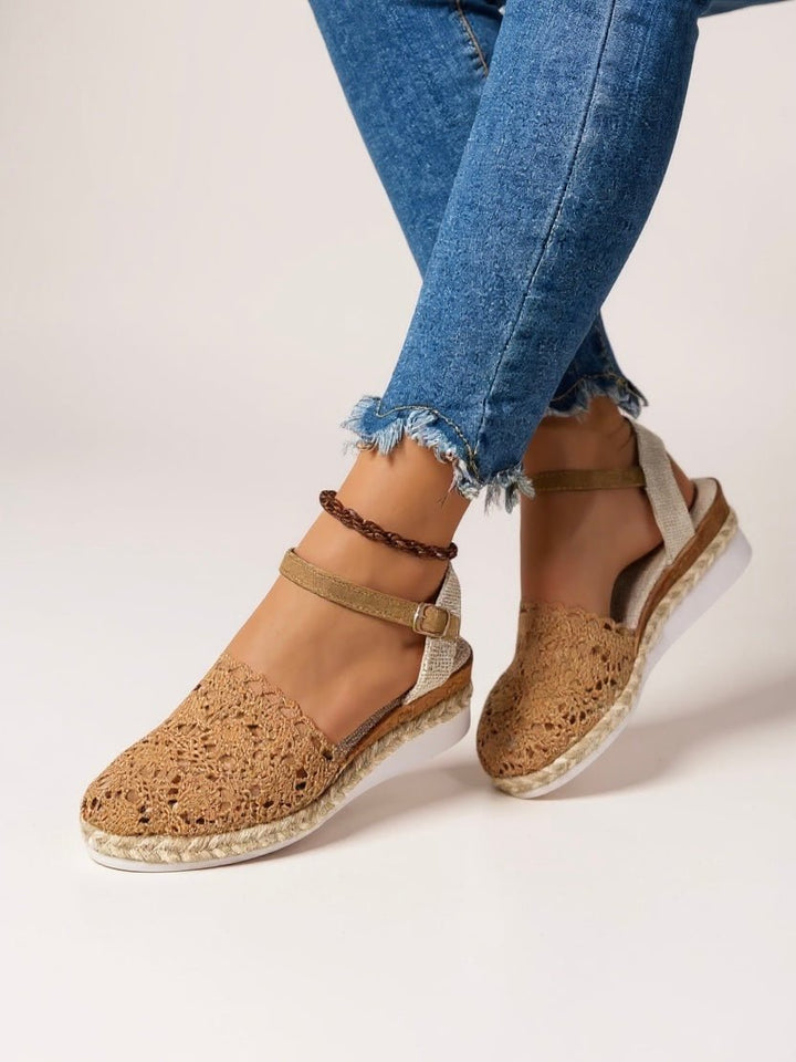 Boho Platform Sandals Crochet Woven Espadrille Women - Brown