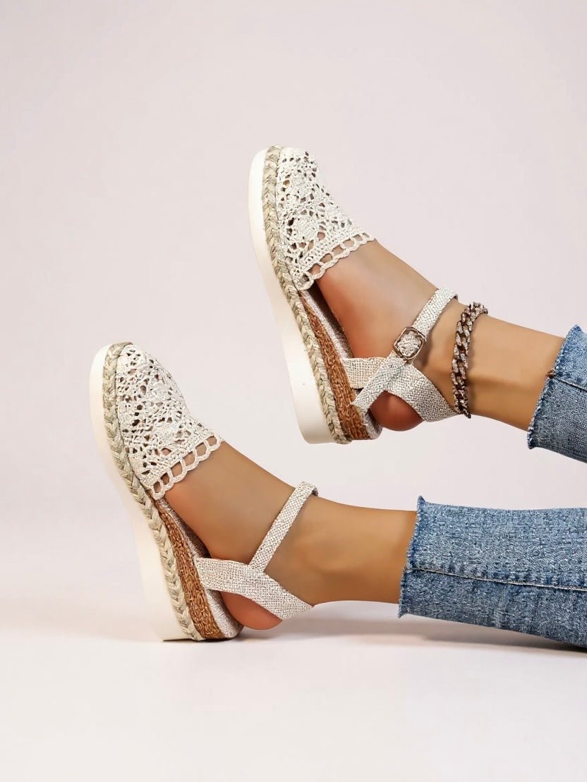 Boho Platform Sandals Crochet Woven Espadrille Women
