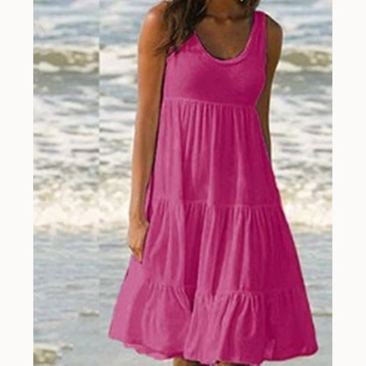 Boho Sleeveless Tiered Midi Dress Summer Scoop Neck