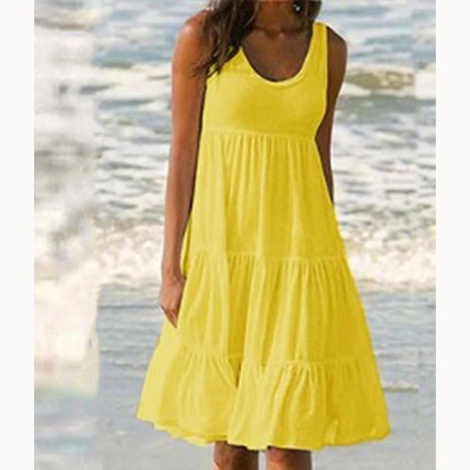 Boho Sleeveless Tiered Midi Dress Summer Scoop Neck