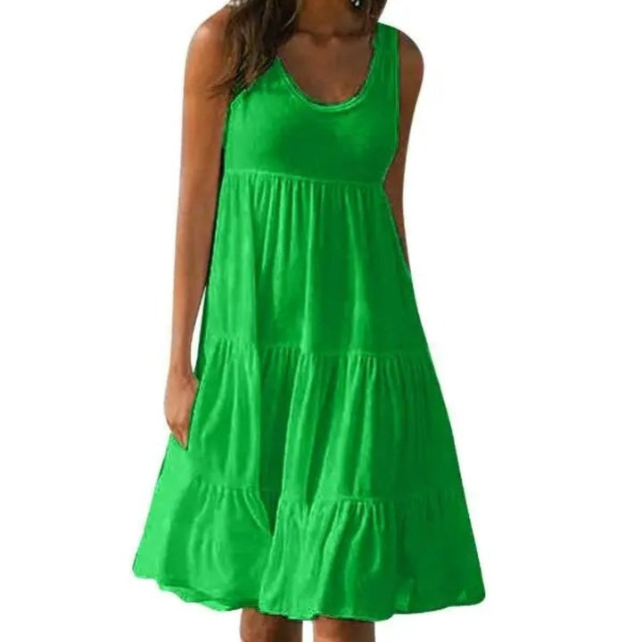 Boho Sleeveless Tiered Midi Dress Summer Scoop Neck - Green