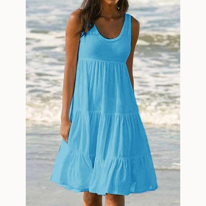Boho Sleeveless Tiered Midi Dress Summer Scoop Neck