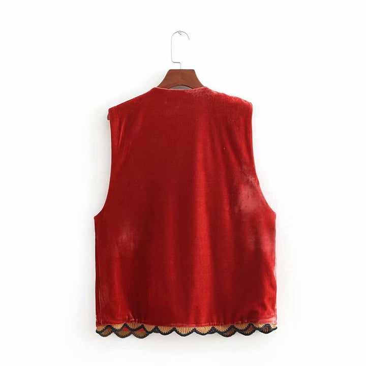Boho Velvet Waistcoat Embroidered Paisley Print Layering