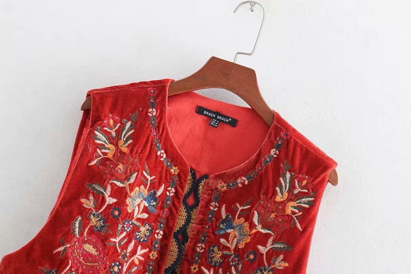 Boho Velvet Waistcoat Embroidered Paisley Print Layering